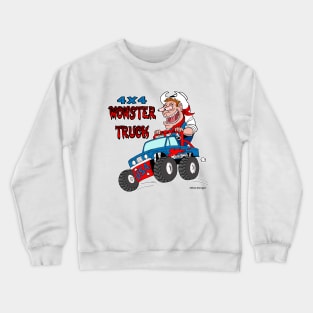 4X4 Monster Truck & Crazy Cowboy Cartoon Crewneck Sweatshirt